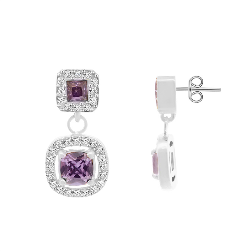 ORECCHINI PENDENTI CON ZIRCONI QUADRATI DOPPI - YC2480B958