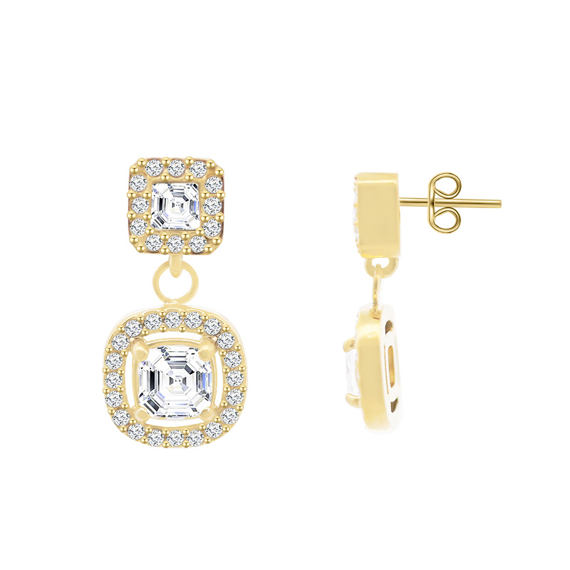 ORECCHINI PENDENTI CON ZIRCONI QUADRATI DOPPI - YC2480B958