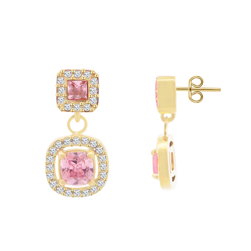 ORECCHINI PENDENTI CON ZIRCONI QUADRATI DOPPI - YC2480B958