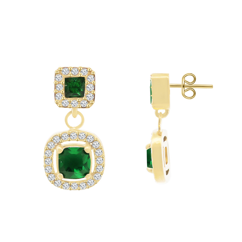 ORECCHINI PENDENTI CON ZIRCONI QUADRATI DOPPI - YC2480B958