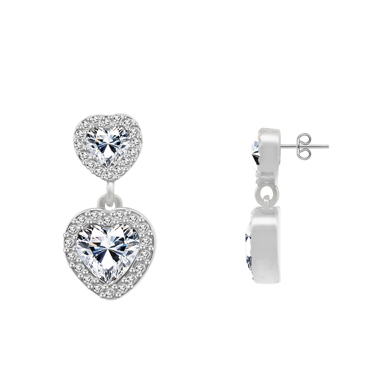 ORECCHINI PENDENTI A DOPPIO CUORE CON ZIRCONI - YC2480B959