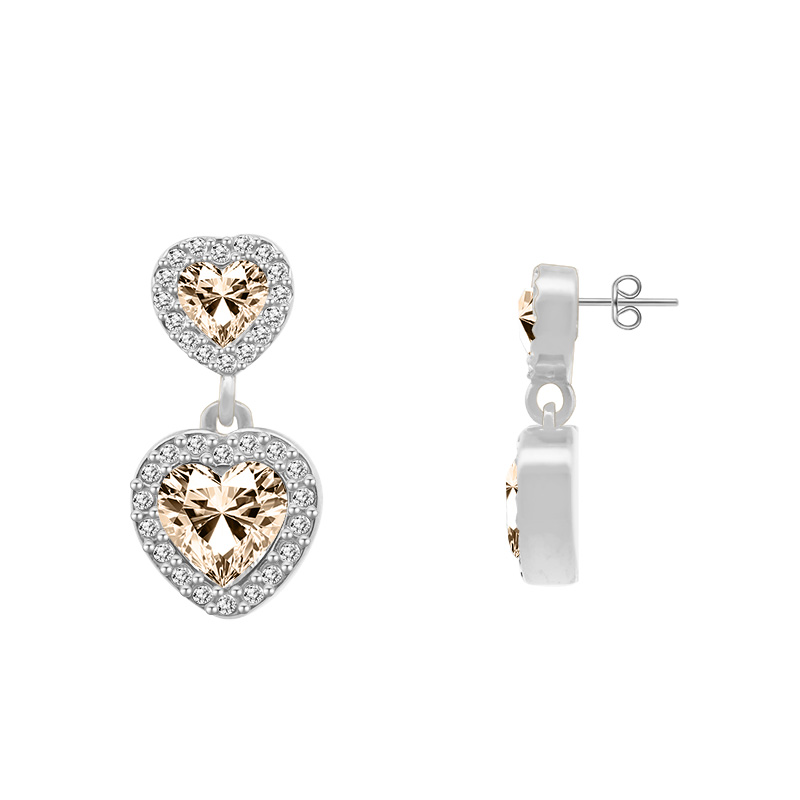 ORECCHINI PENDENTI A DOPPIO CUORE CON ZIRCONI - YC2480B959