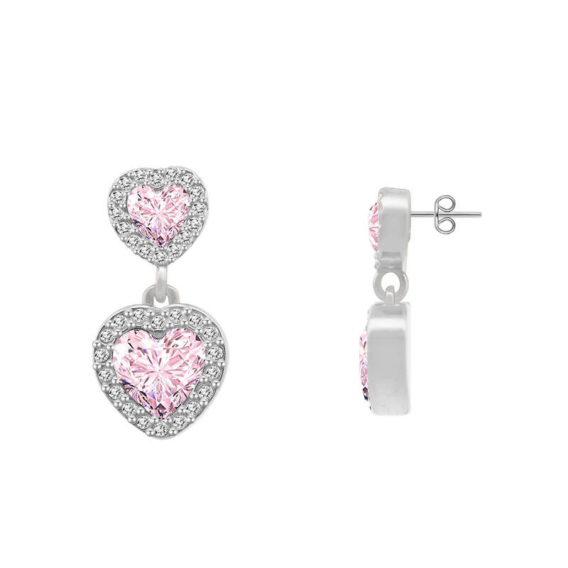 ORECCHINI PENDENTI A DOPPIO CUORE CON ZIRCONI - YC2480B959