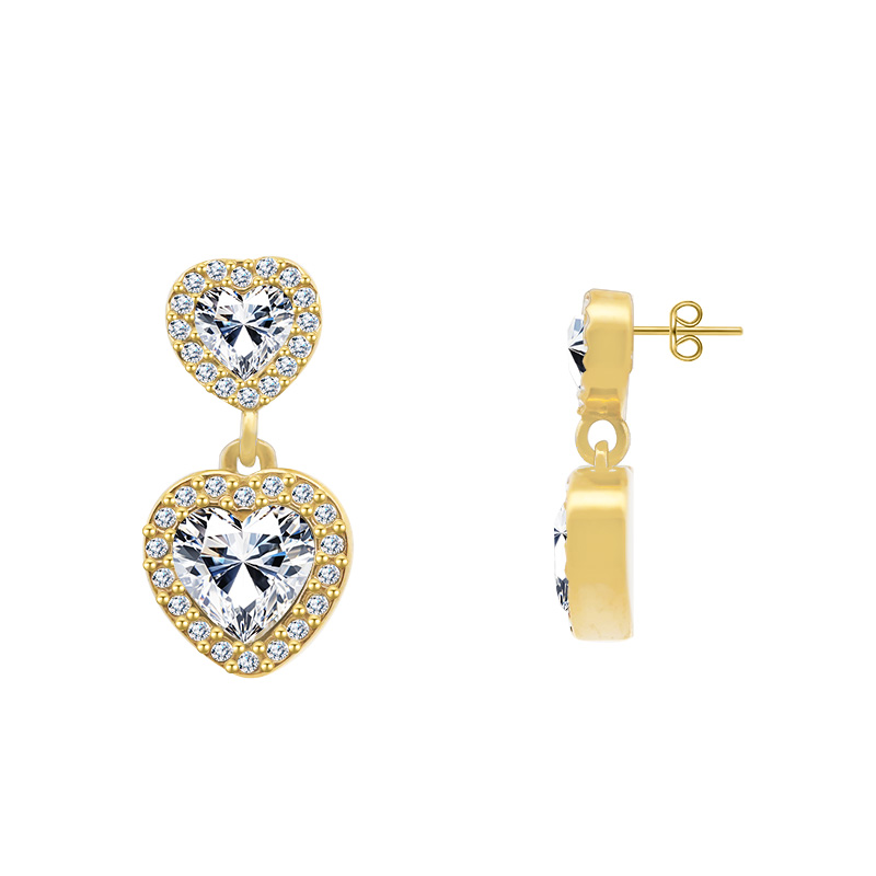 ORECCHINI PENDENTI A DOPPIO CUORE CON ZIRCONI - YC2480B959