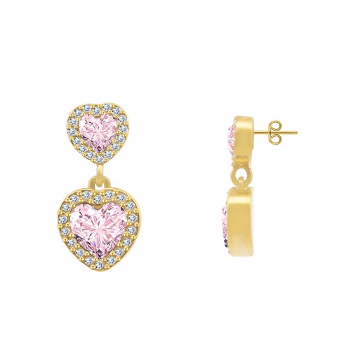 ORECCHINI PENDENTI A DOPPIO CUORE CON ZIRCONI - YC2480B959