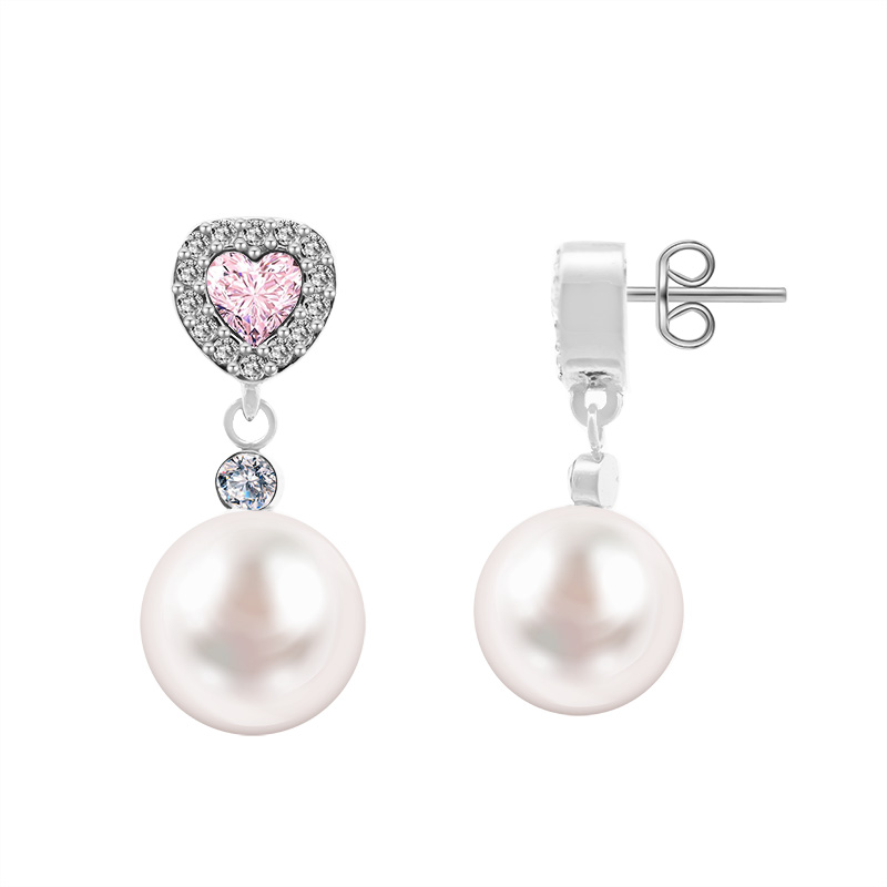 ORECCHINI PENDENTI CON CUORE IN ZIRCONI E PERLA - YC2484B952