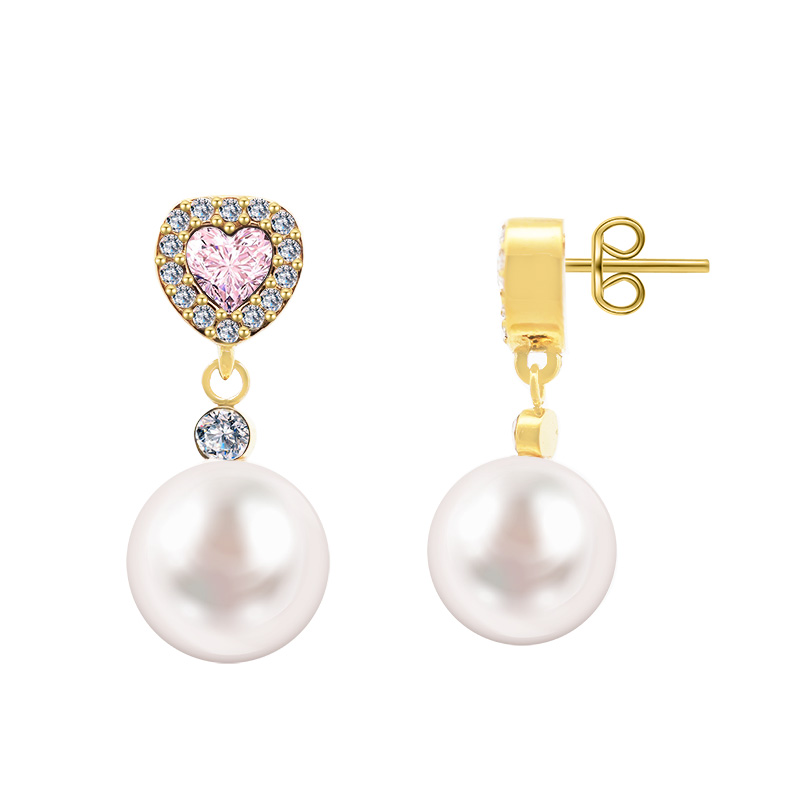 ORECCHINI PENDENTI CON CUORE IN ZIRCONI E PERLA - YC2484B952