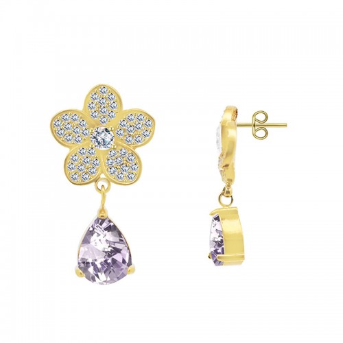 ORECCHINI PENDENTI FIORE CON ZIRCONI - YC2488B963