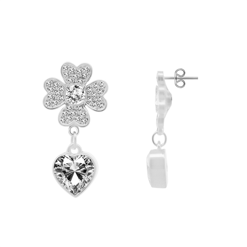 ORECCHINI PENDENTI QUADRIFOGLIO CON ZIRCONI - YC2488B965