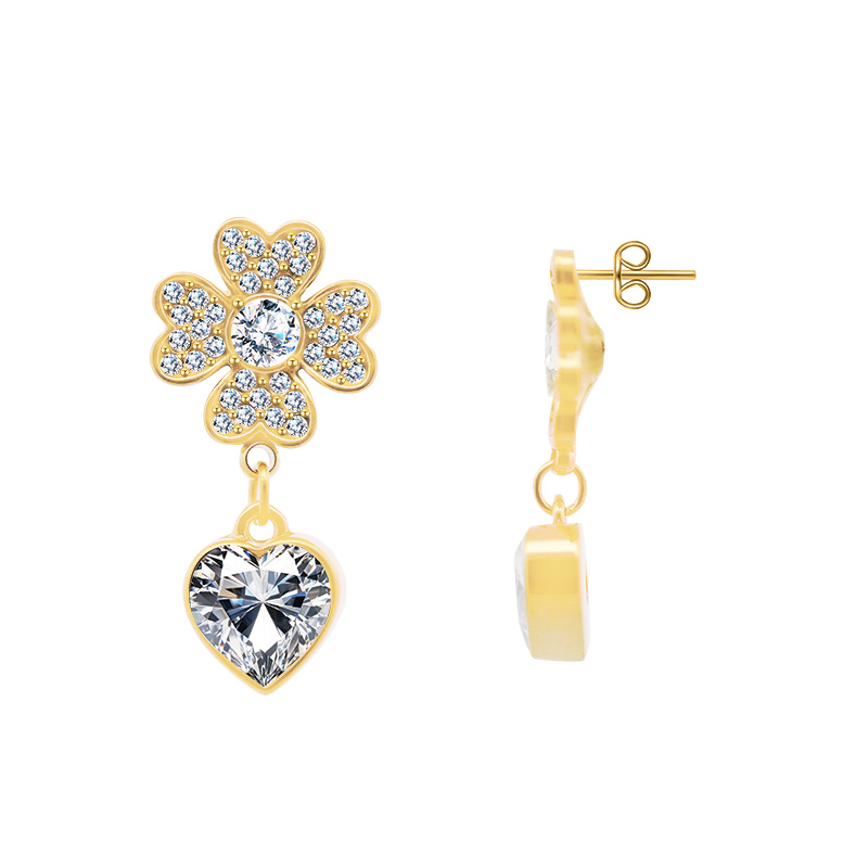 ORECCHINI PENDENTI QUADRIFOGLIO CON ZIRCONI - YC2488B965