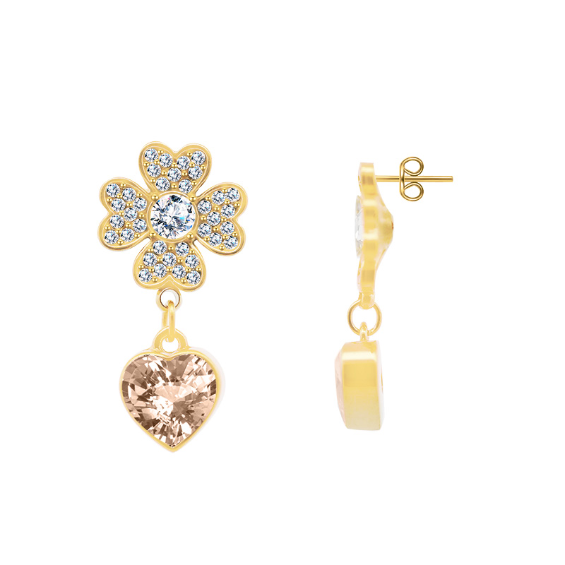 ORECCHINI PENDENTI QUADRIFOGLIO CON ZIRCONI - YC2488B965