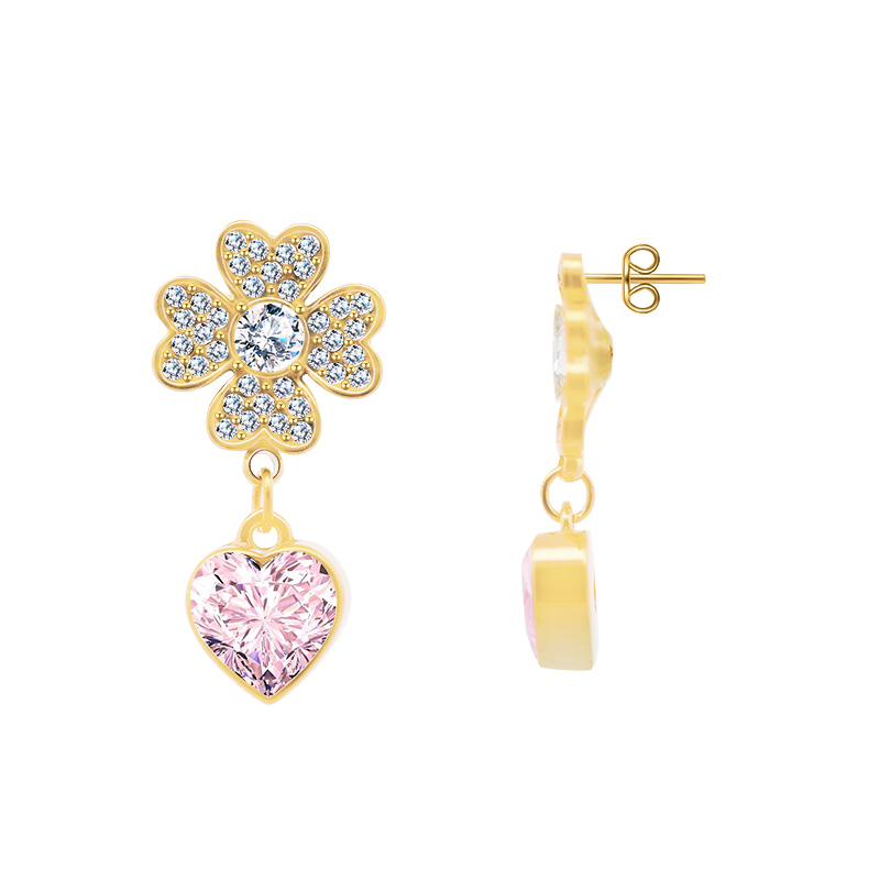 ORECCHINI PENDENTI QUADRIFOGLIO CON ZIRCONI - YC2488B965