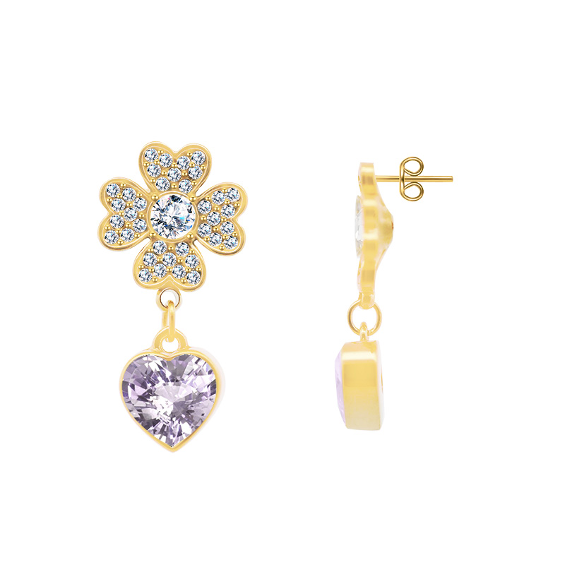 ORECCHINI PENDENTI QUADRIFOGLIO CON ZIRCONI - YC2488B965