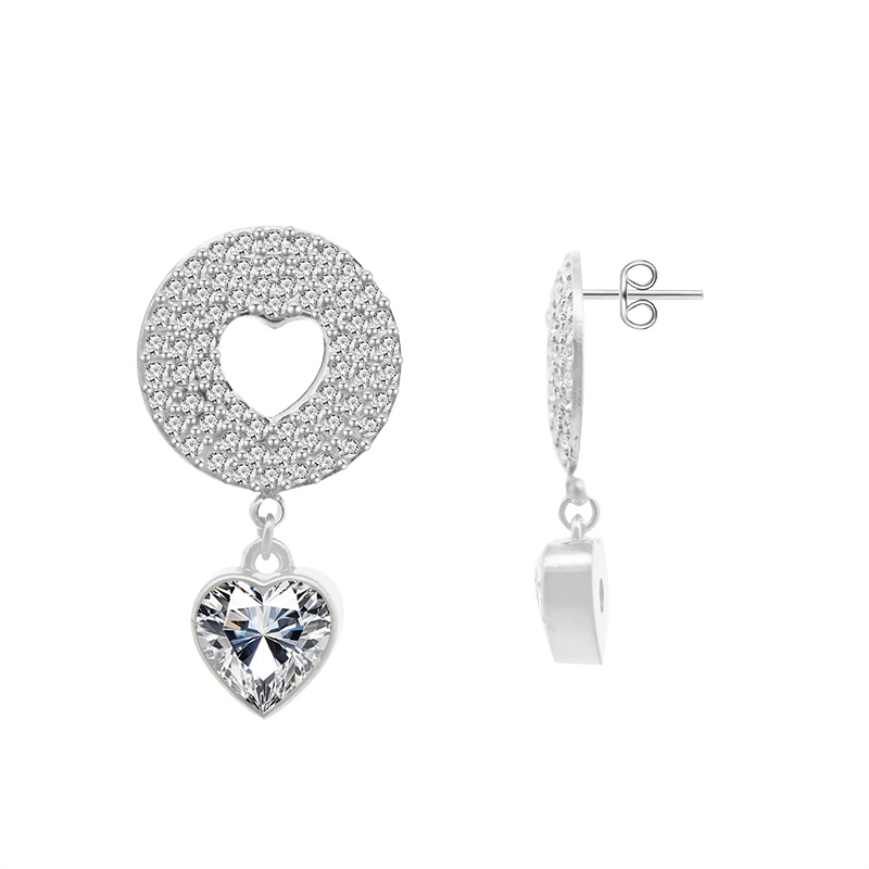 ORECCHINI PENDENTI DOPPIO CUORE CON ZIRCONI - YC2488B966