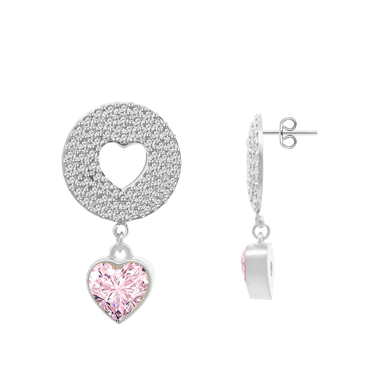 ORECCHINI PENDENTI DOPPIO CUORE CON ZIRCONI - YC2488B966