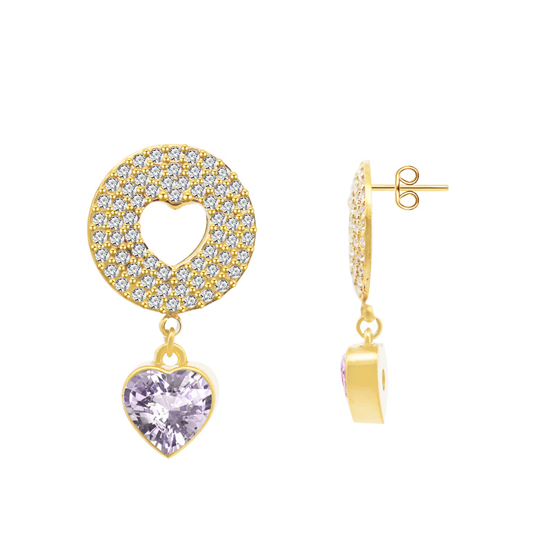 ORECCHINI PENDENTI DOPPIO CUORE CON ZIRCONI - YC2488B966