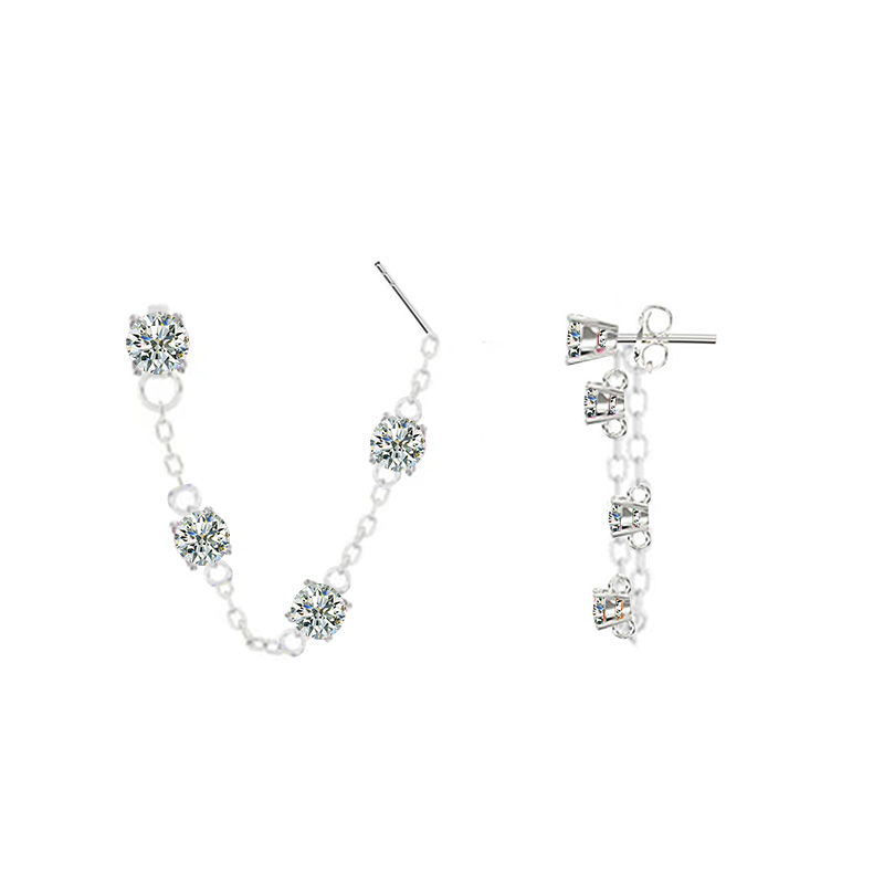 ORECCHINI MULTIFUNZIONALI CON ZIRCONI E CATENA - YC2492B971