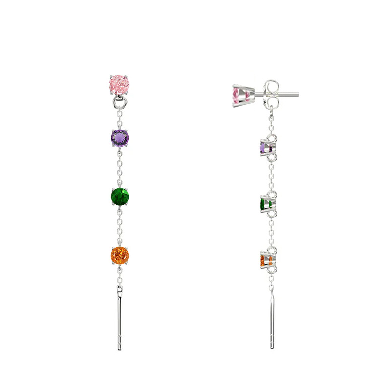 ORECCHINI MULTIFUNZIONALI CON ZIRCONI E CATENA - YC2492B971