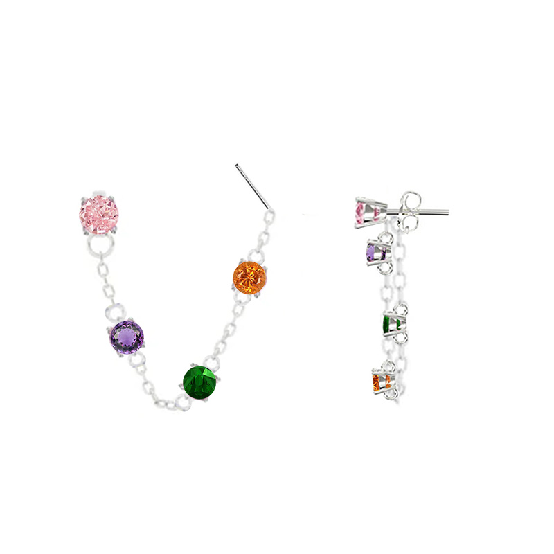 ORECCHINI MULTIFUNZIONALI CON ZIRCONI E CATENA - YC2492B971