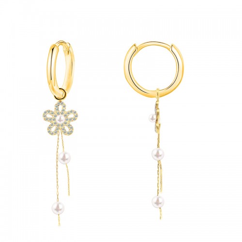 ORECCHINI A CERCHIO CON PENDENTI FIORE E PERLE - YC2496B969 ORECCHINI A CERCHIO CON PENDENTI FIORE E PERLE - YC2496B969