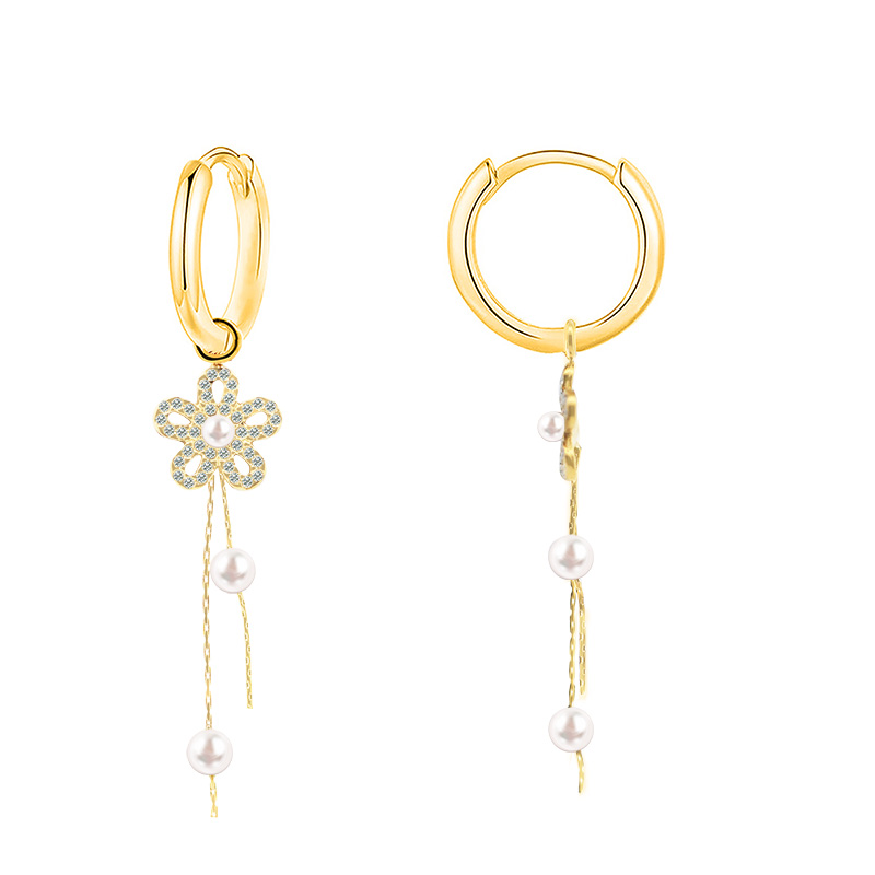 ORECCHINI A CERCHIO CON PENDENTI FIORE E PERLE - YC2496B969 ORECCHINI A CERCHIO CON PENDENTI FIORE E PERLE - YC2496B969