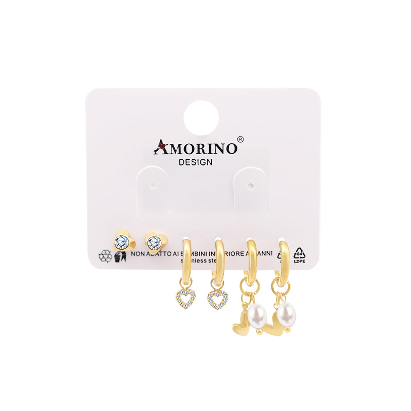 SET DI 6 ORECCHINI A CUORE CON ZIRCONI E PERLE - YC25112C24