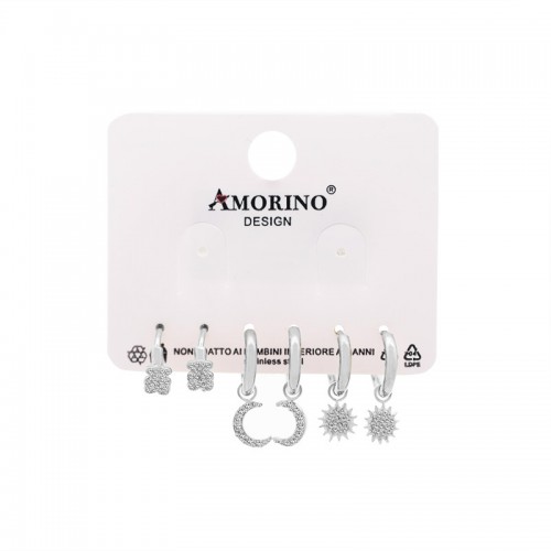 SET DI 6 ORECCHINI A CERCHIO CON ZIRCONI PAVÉ - YC25112C25