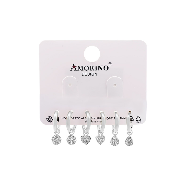 SET DI 6 ORECCHINI A CERCHIO CON PENDENTI E ZIRCONI PAVÉ - YC25112C26
