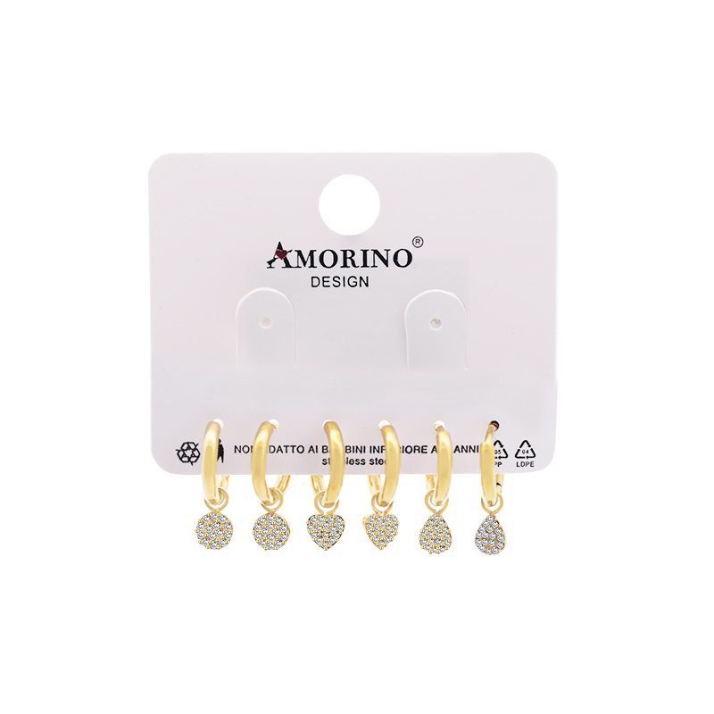 SET DI 6 ORECCHINI A CERCHIO CON PENDENTI E ZIRCONI PAVÉ - YC25112C26