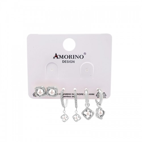 SET DI 6 ORECCHINI CON PERLE E ZIRCONI PAVÉ - YC25112C30