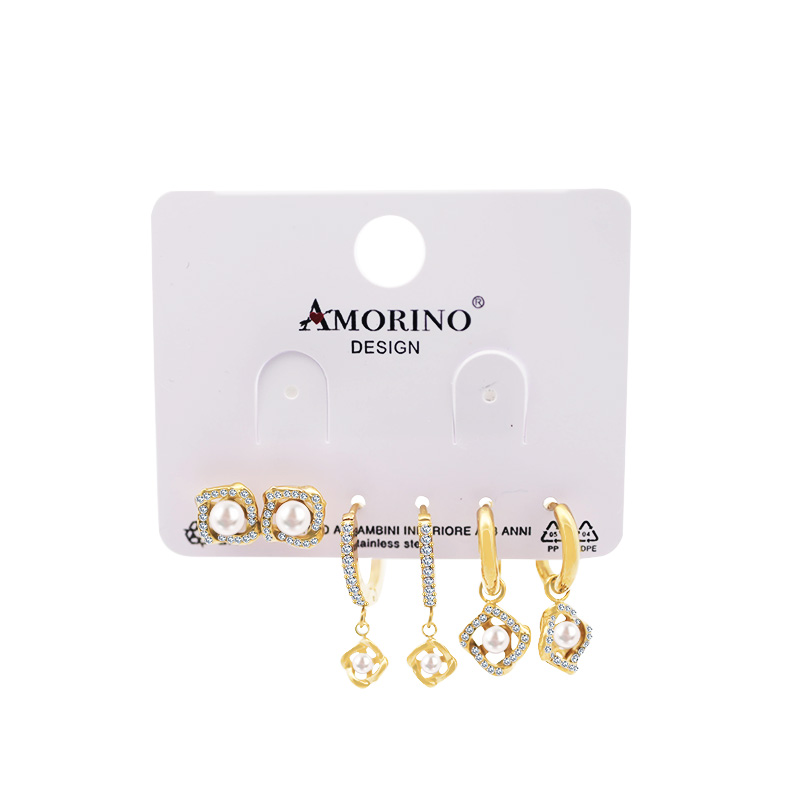 SET DI 6 ORECCHINI CON PERLE E ZIRCONI PAVÉ - YC25112C30