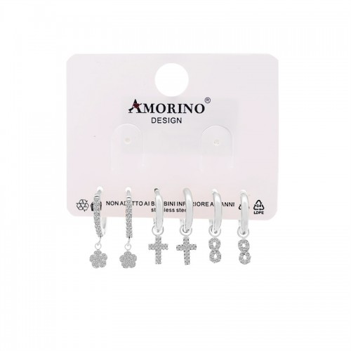 SET DI 6 ORECCHINI A CERCHIO CON PENDENTI E ZIRCONI PAVÉ - YC25112C32
