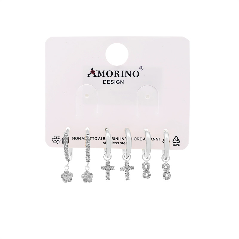 SET DI 6 ORECCHINI A CERCHIO CON PENDENTI E ZIRCONI PAVÉ - YC25112C32