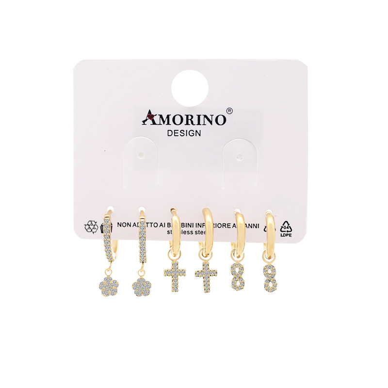 SET DI 6 ORECCHINI A CERCHIO CON PENDENTI E ZIRCONI PAVÉ - YC25112C32