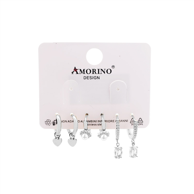 SET DI 6 ORECCHINI A CERCHIO CON ZIRCONI E PERLE - YC25112C36