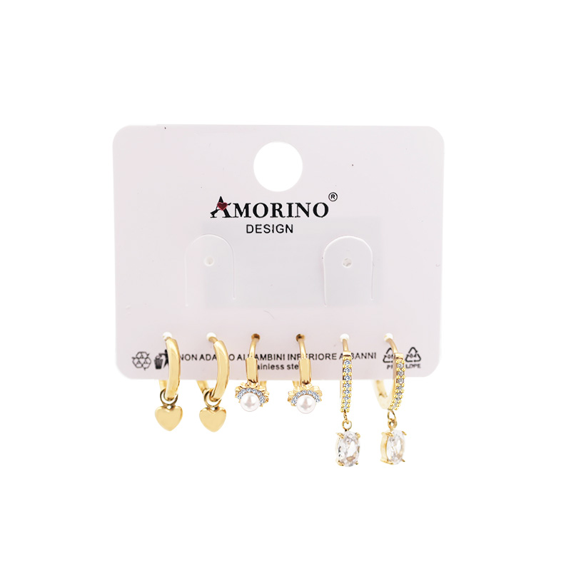 SET DI 6 ORECCHINI A CERCHIO CON ZIRCONI E PERLE - YC25112C36