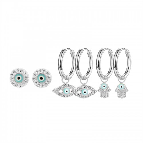 SET DI 6 ORECCHINI EVIL EYE E HAMSA CON ZIRCONI - YC25112C39