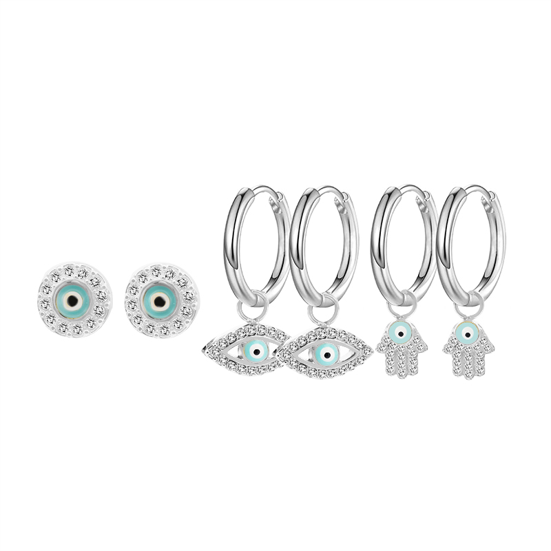 SET DI 6 ORECCHINI EVIL EYE E HAMSA CON ZIRCONI - YC25112C39