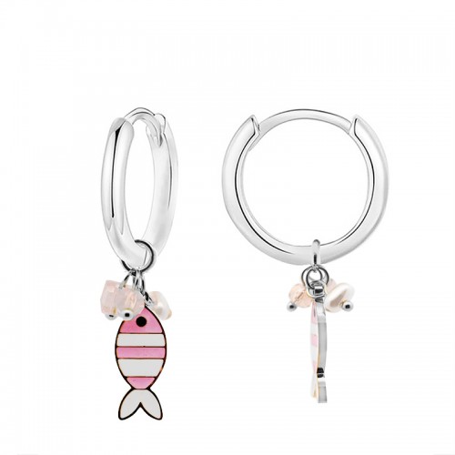 ORECCHINI A CERCHIO CON PESCE ROSA E PERLINE - YC2564B149