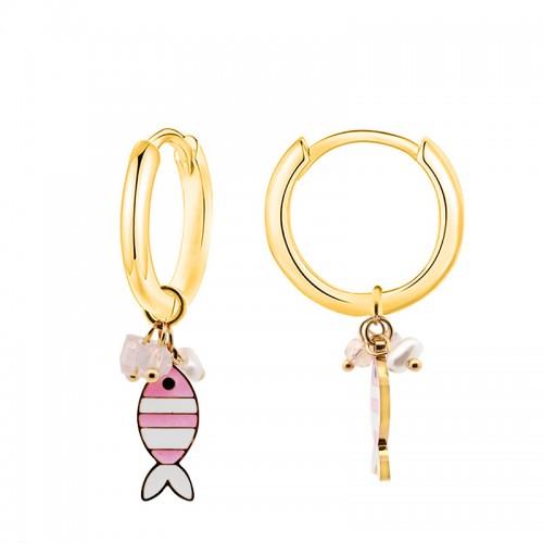 ORECCHINI A CERCHIO CON PESCE ROSA E PERLINE - YC2564B149