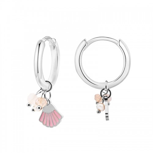 ORECCHINI A CERCHIO CON CONCHIGLIA ROSA E PERLINE - YC2564B152