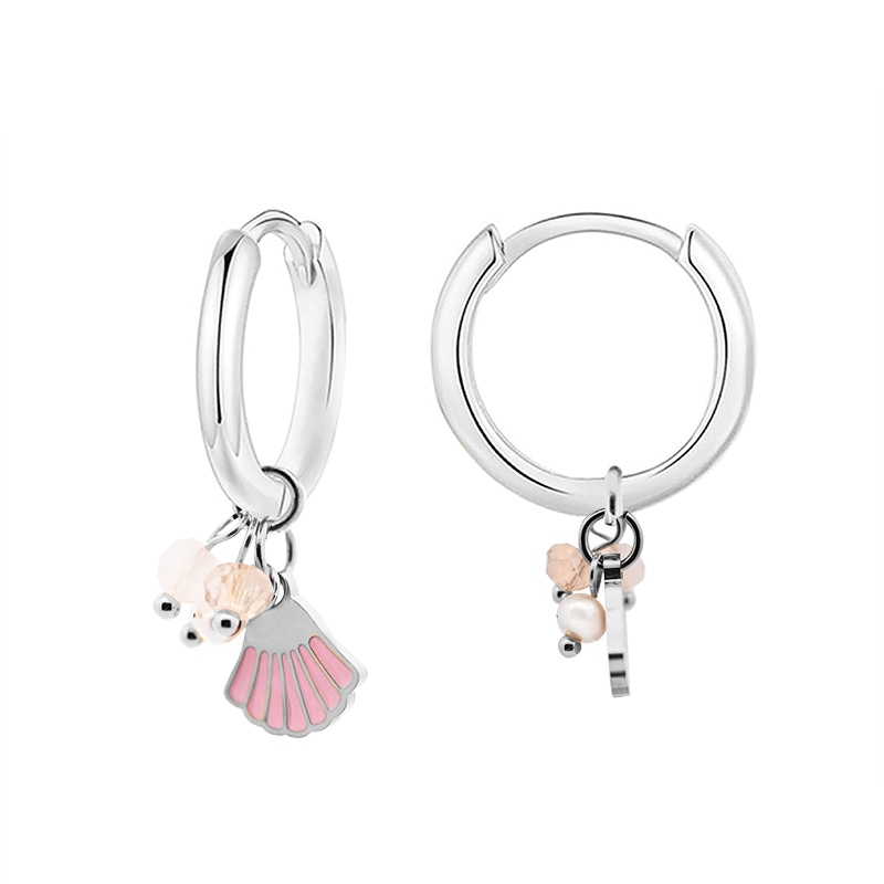 ORECCHINI A CERCHIO CON CONCHIGLIA ROSA E PERLINE - YC2564B152