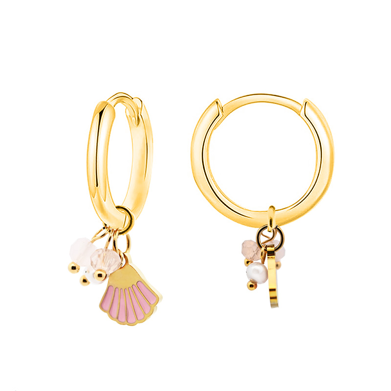 ORECCHINI A CERCHIO CON CONCHIGLIA ROSA E PERLINE - YC2564B152