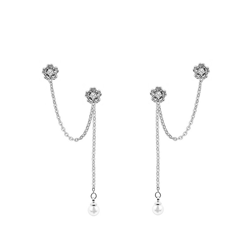 ORECCHINI DOPPIO BUCO A CATENA CON FIORI IN ZIRCONE - YC2576C712