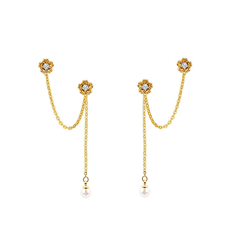 ORECCHINI DOPPIO BUCO A CATENA CON FIORI IN ZIRCONE - YC2576C712