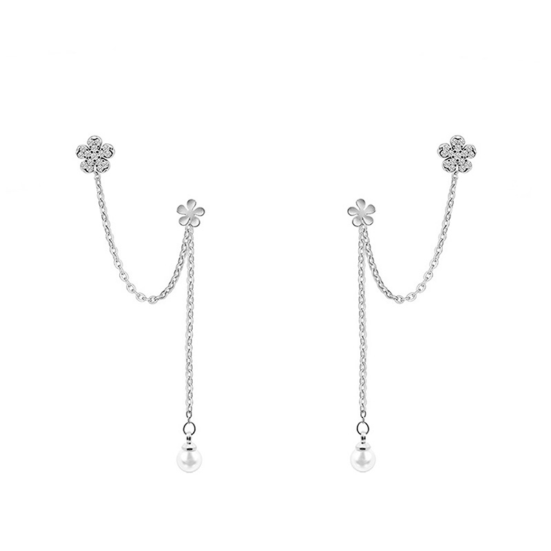 ORECCHINI DOPPIO BUCO A CATENA CON FIORI IN ZIRCONI - YC2576C713