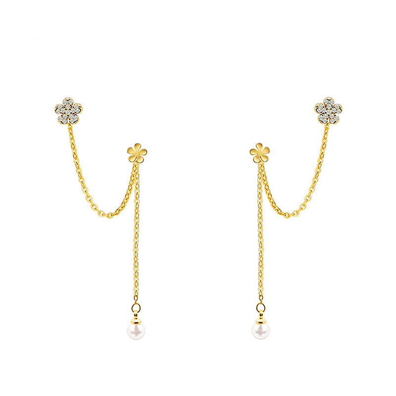 ORECCHINI DOPPIO BUCO A CATENA CON FIORI IN ZIRCONI - YC2576C713