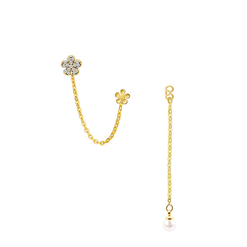 ORECCHINI DOPPIO BUCO A CATENA CON FIORI IN ZIRCONI - YC2576C713