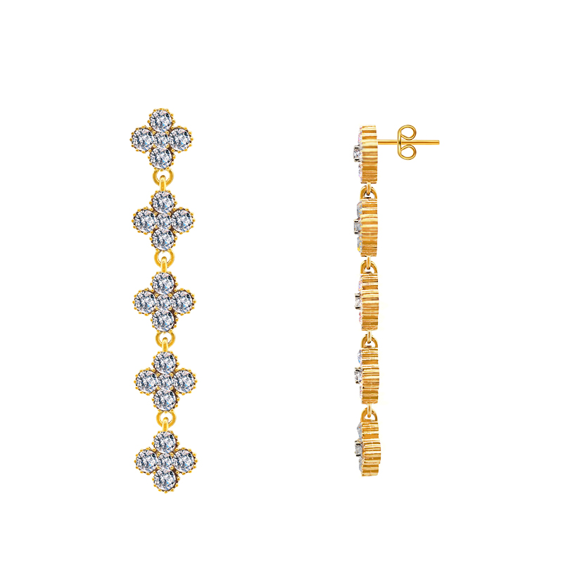 ORECCHINI PENDENTI QUADRIFOGLI CON STRASS COLORATI - YC2584C234