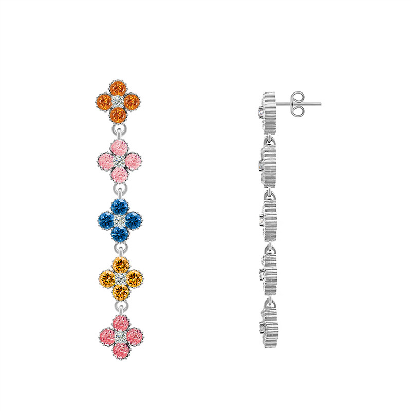 ORECCHINI PENDENTI QUADRIFOGLI CON STRASS COLORATI - YC2584C234